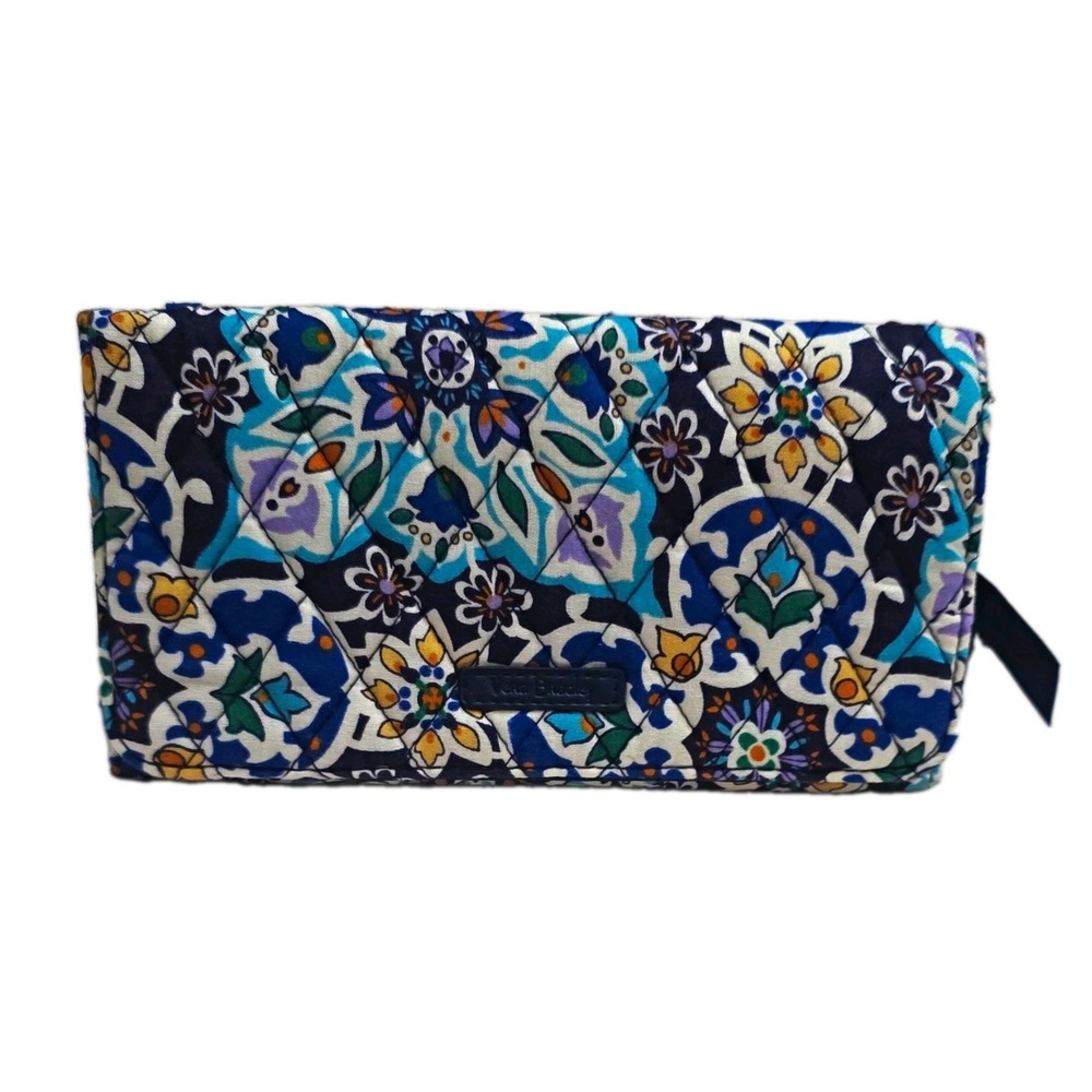 Vera Bradley RFID Turnlock Trifold Wallet Organizer Lisbon Medallion Cool